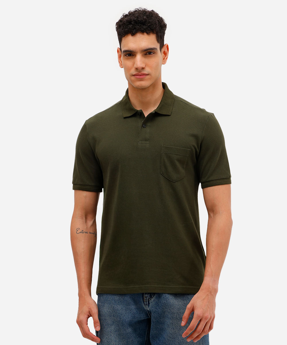 polo básica tradicional piquet com bolso verde