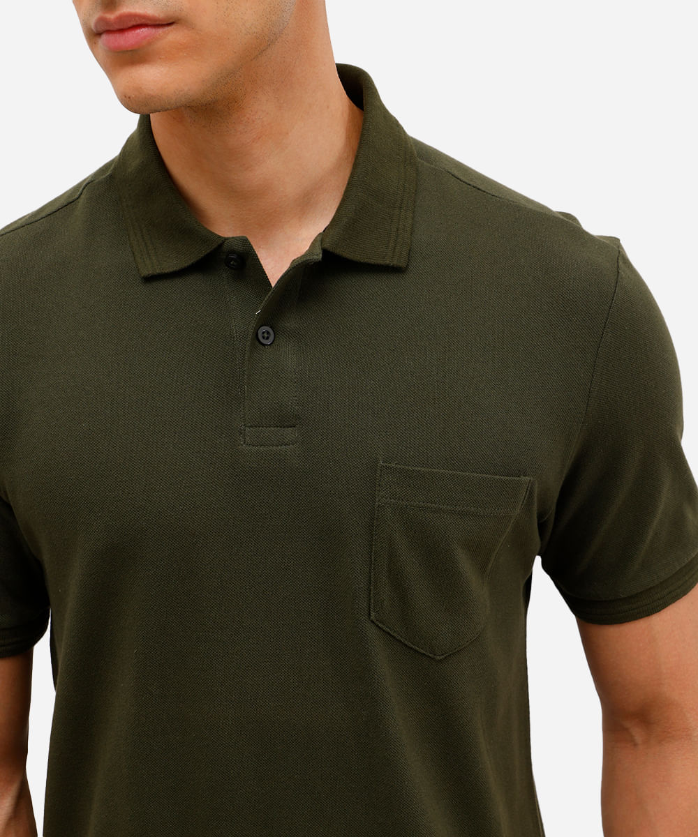 polo básica tradicional piquet com bolso verde