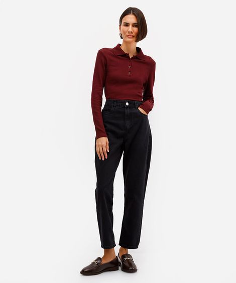 calça mom feminina jeans cintura alta preta