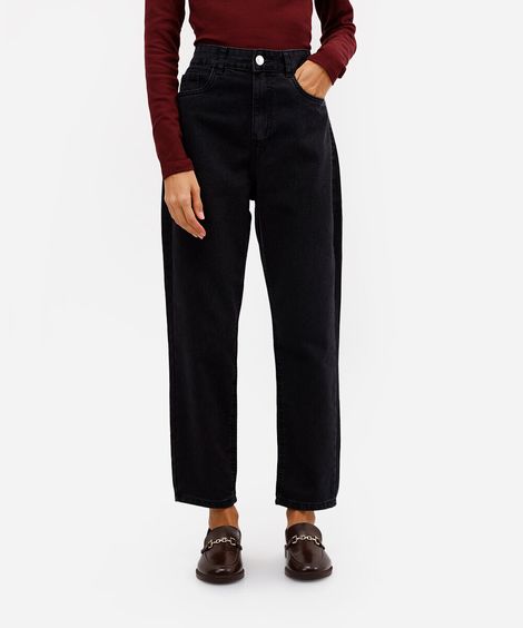 calça mom feminina jeans cintura alta preta