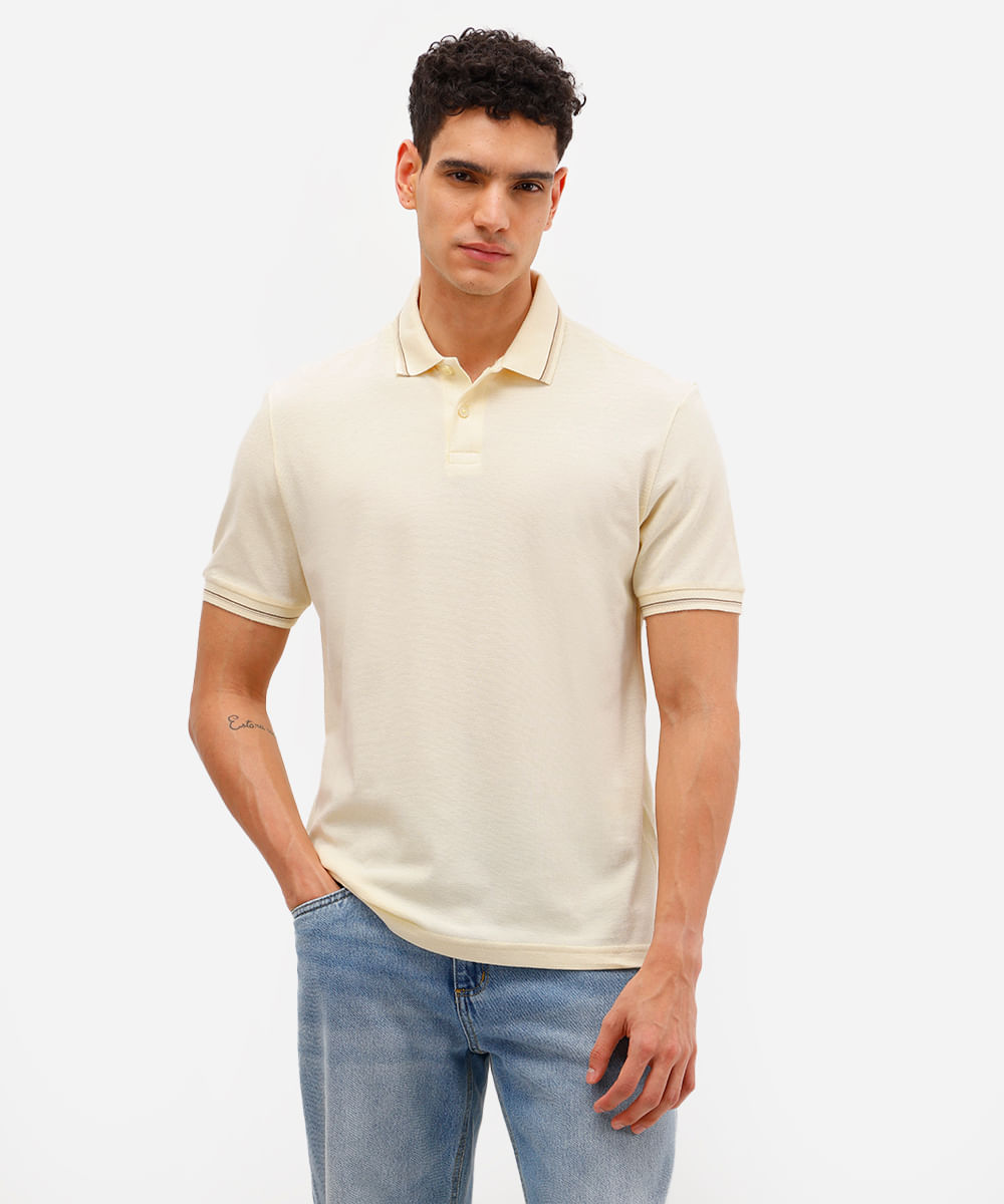 polo básica tradicional piquet amarela