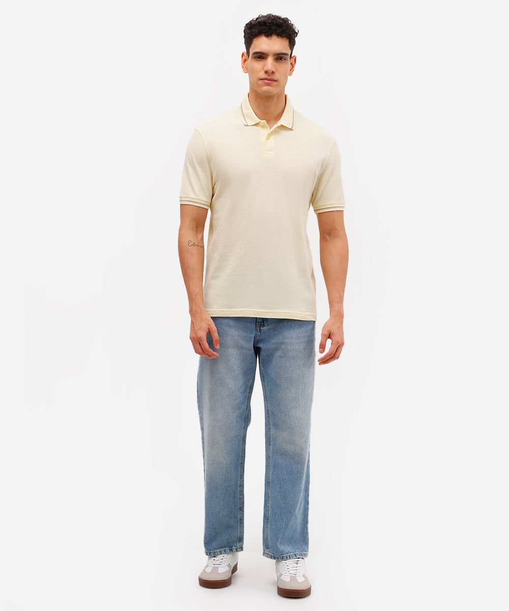 polo básica tradicional piquet amarela