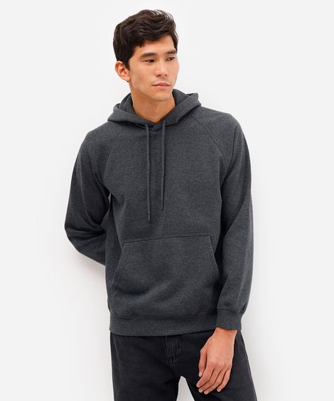 blusão básico masculino de moletom com capuz cinza