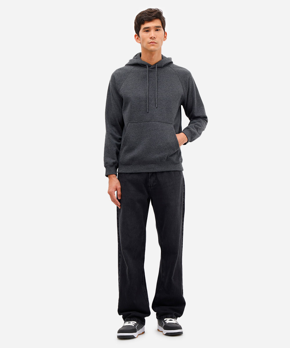 blusão básico masculino de moletom com capuz cinza