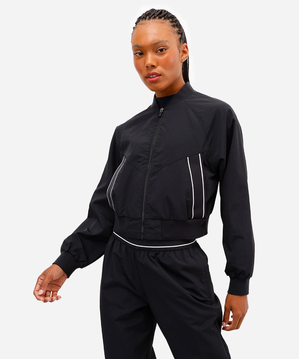 jaqueta bomber feminina cropped esportiva preta
