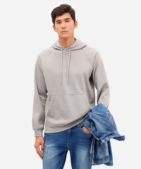 blusão básico masculino de moletom com capuz cinza