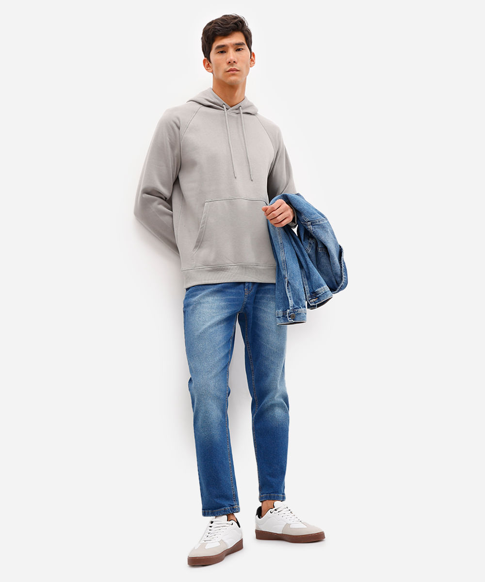 blusão básico masculino de moletom com capuz cinza