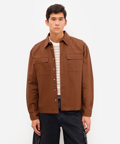 camisa overshirt masculina de sarja manga longa marrom