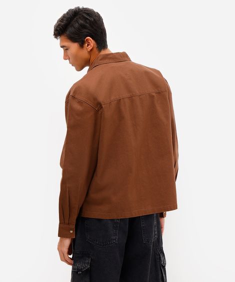 camisa overshirt masculina de sarja manga longa marrom
