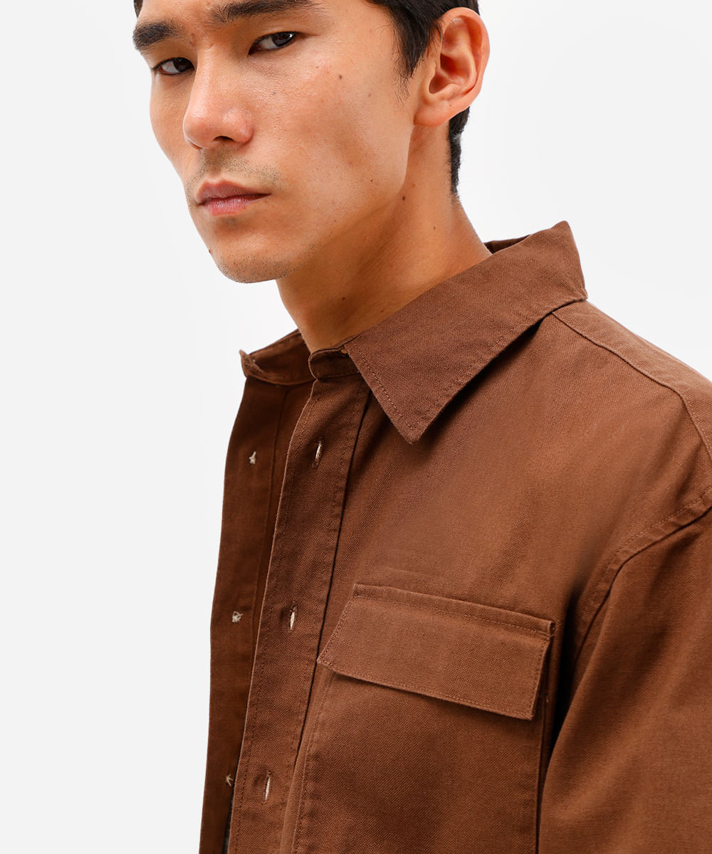 camisa overshirt masculina de sarja manga longa marrom