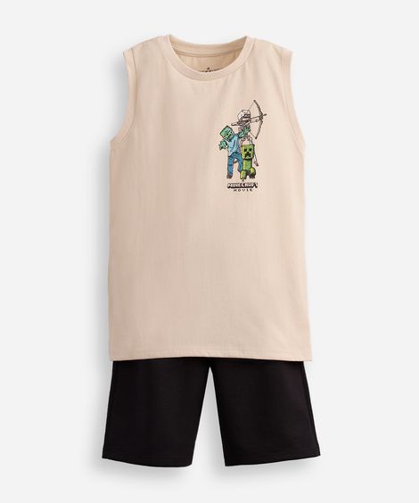 conjunto curto infantil minecraft bege
