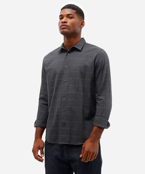 camisa comfort masculina quadriculada cinza