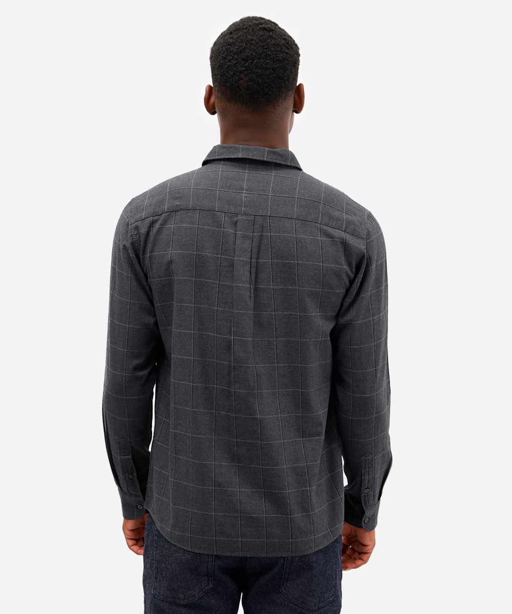 camisa comfort masculina quadriculada cinza