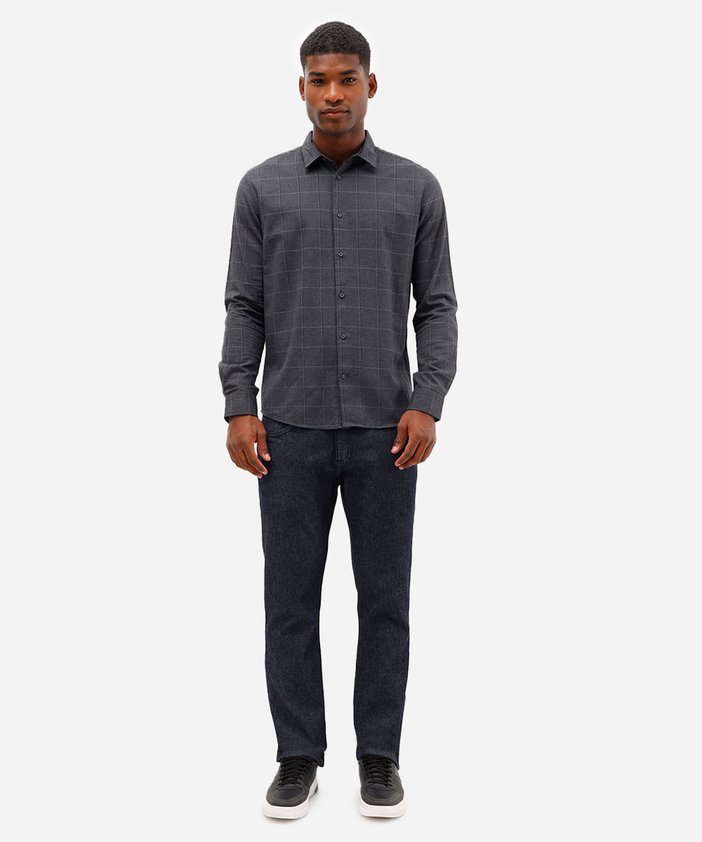 camisa comfort masculina quadriculada cinza