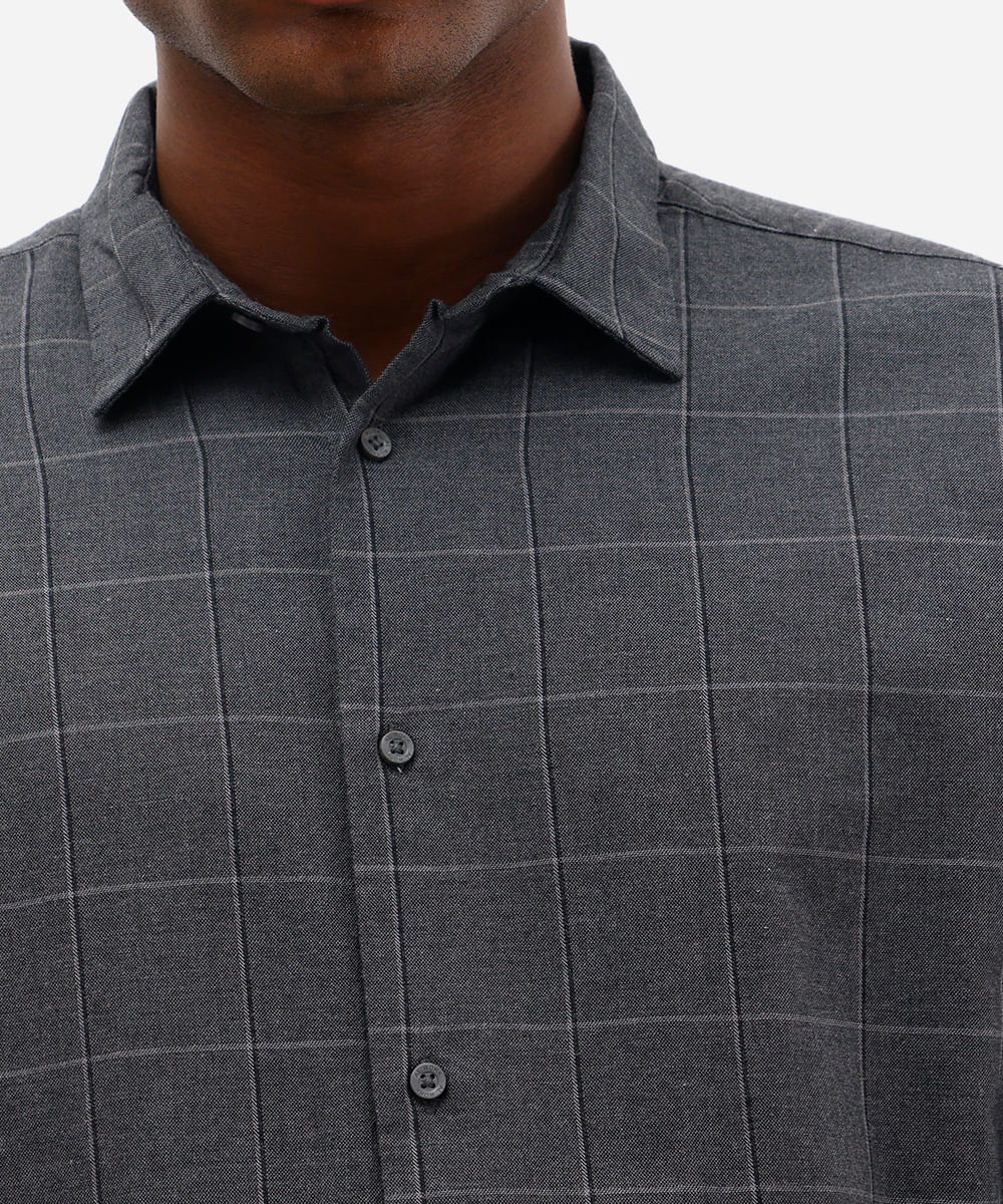 camisa comfort masculina quadriculada cinza