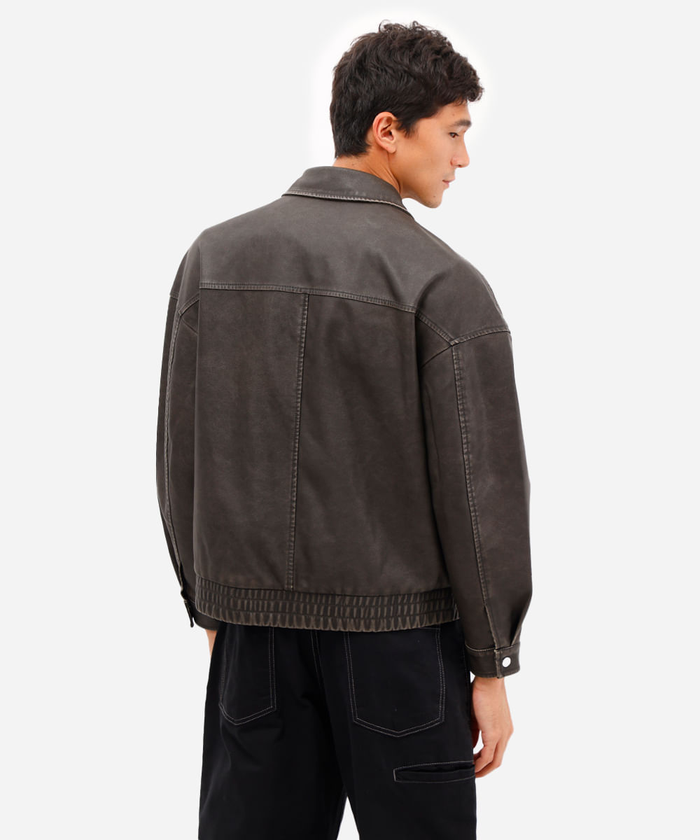 jaqueta masculina de poliuretano estonada cinza