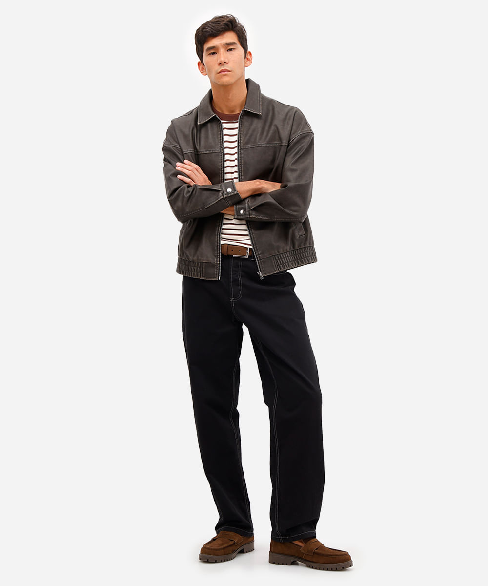 jaqueta masculina de poliuretano estonada cinza