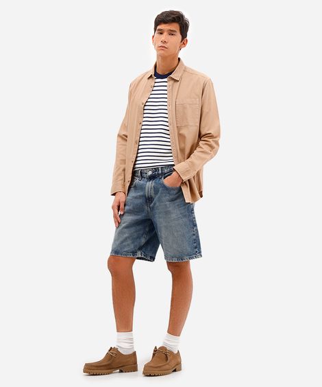 bermuda reta masculina jeans dirty azul