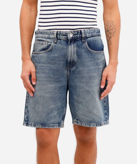 bermuda reta masculina jeans dirty azul
