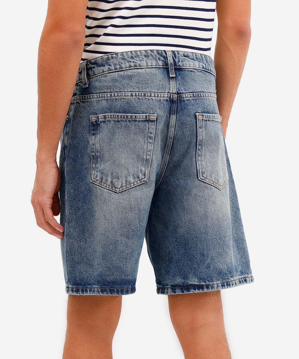 bermuda reta masculina jeans dirty azul