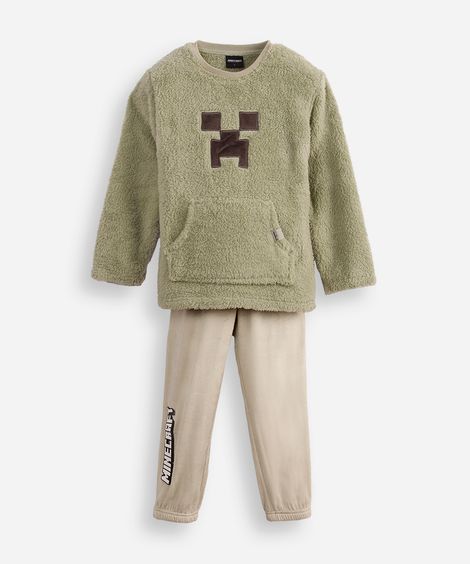 pijama longo infantil de fleece minecraft verde