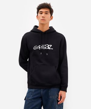 blusão masculino de moletom gorillaz com capuz preto