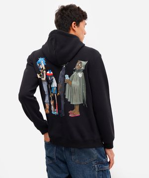 blusão masculino de moletom gorillaz com capuz preto