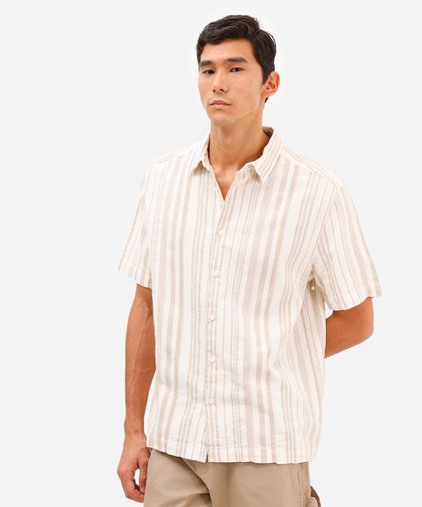camisa masculina de algodão manga curta étnica off white