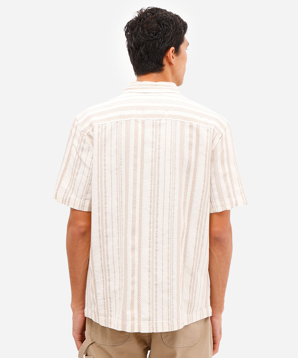 camisa masculina de algodão manga curta étnica off white