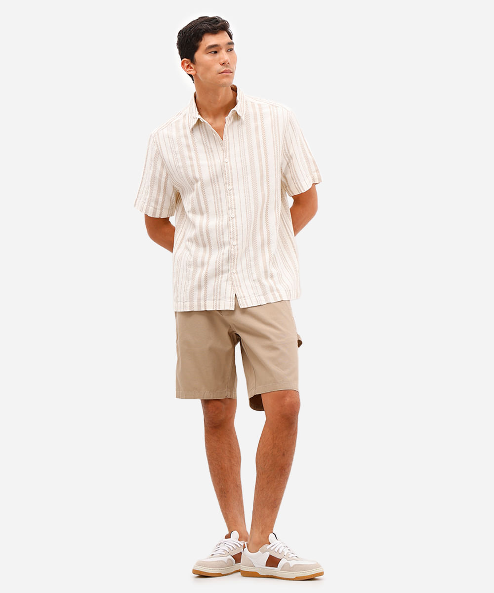 camisa masculina de algodão manga curta étnica off white