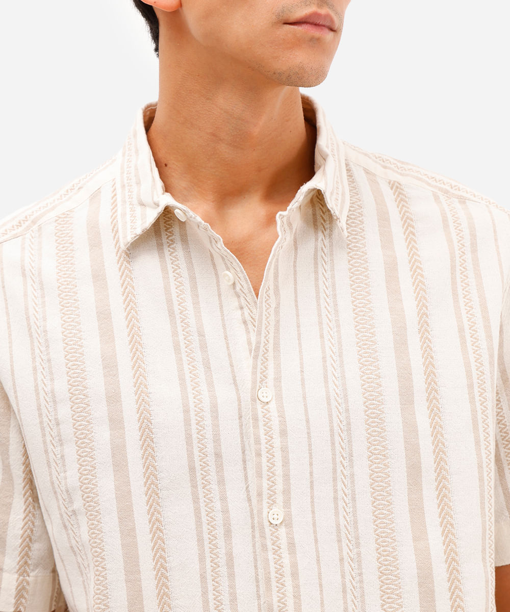 camisa masculina de algodão manga curta étnica off white