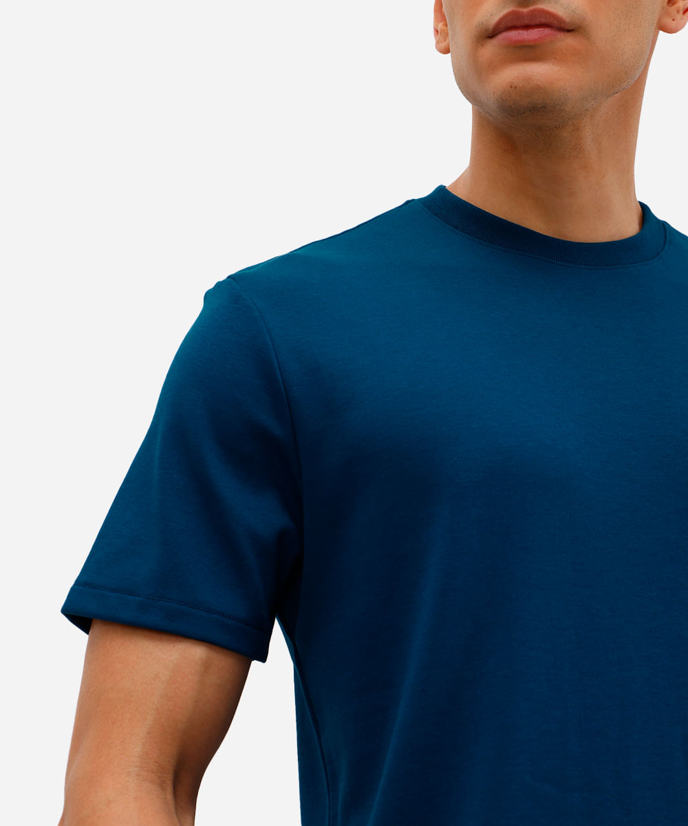 camiseta de algodão peruano bold manga curta azul