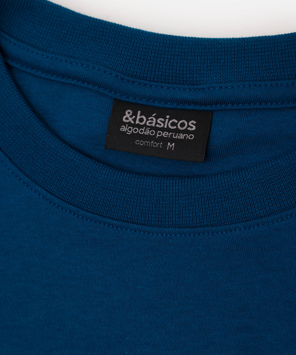 camiseta de algodão peruano bold manga curta azul
