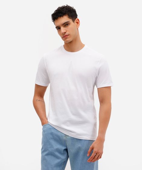 camiseta masculina de algodão básica manga curta branca