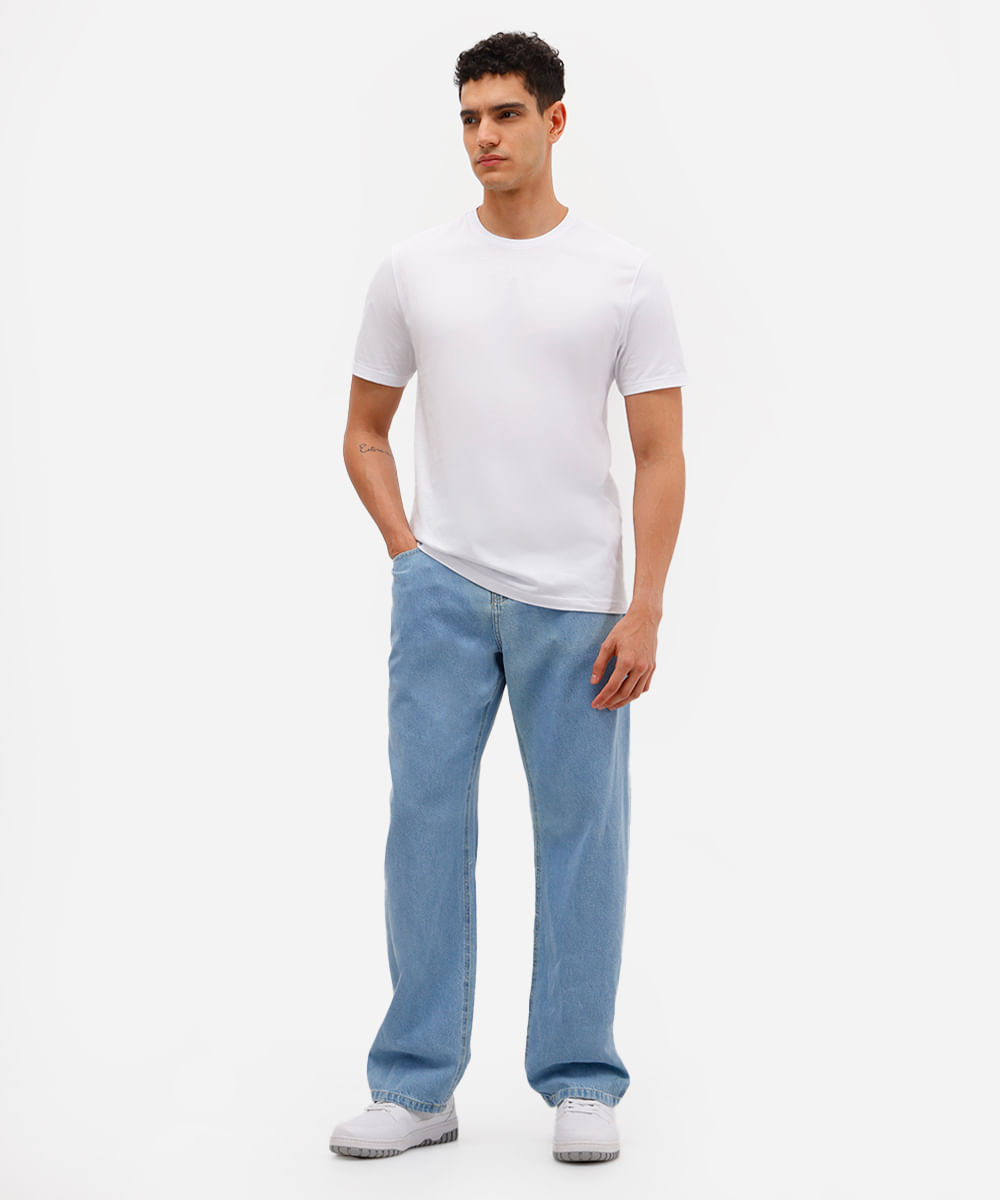 camiseta masculina de algodão básica manga curta branca