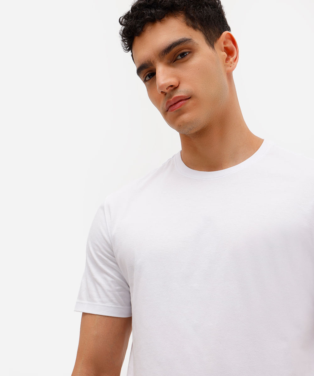 camiseta masculina de algodão básica manga curta branca