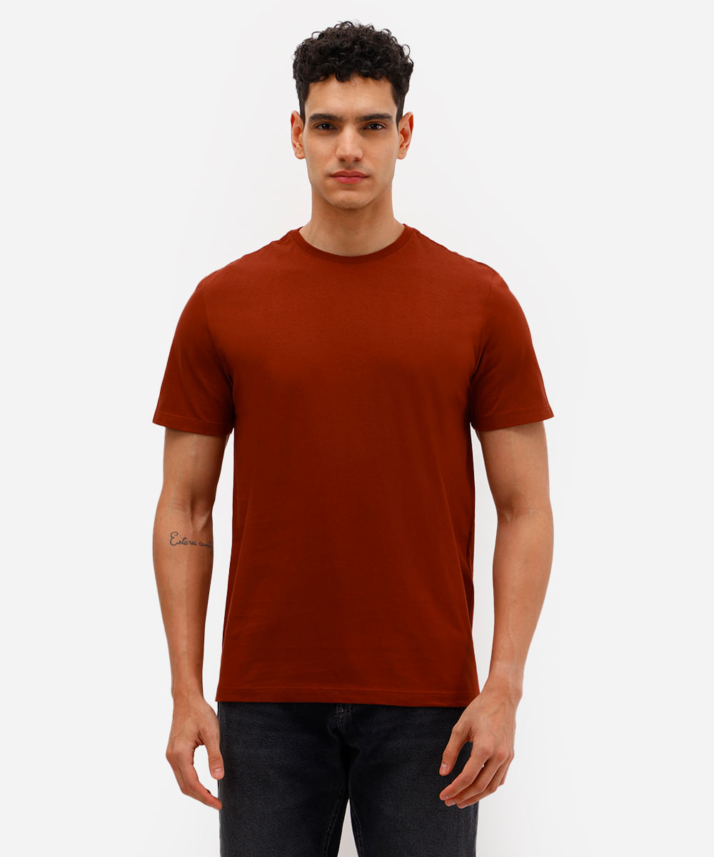 camiseta de algodão básica manga curta laranja