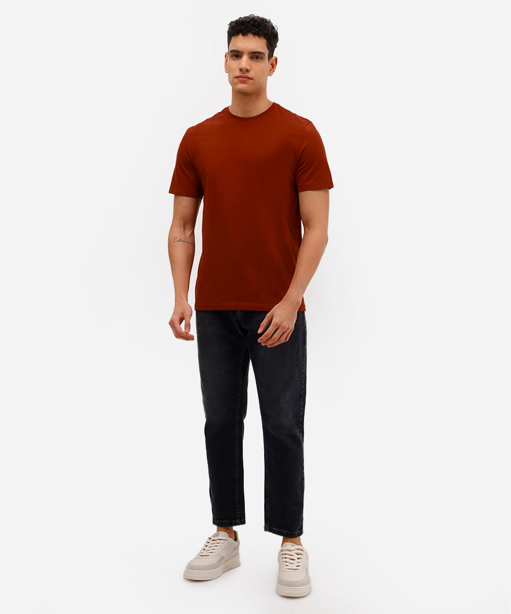camiseta masculina de algodão básica manga curta laranja
