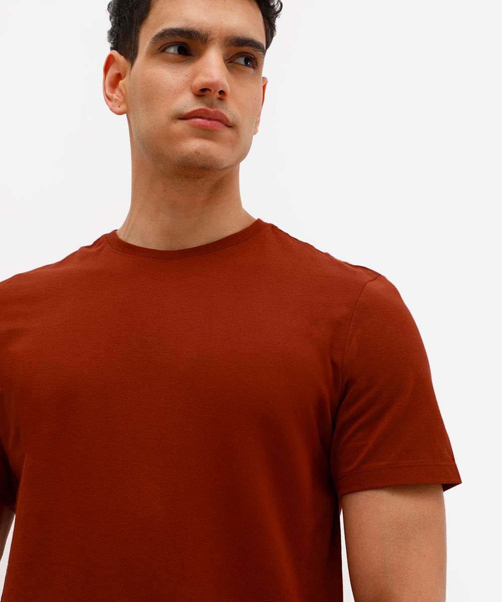 camiseta masculina de algodão básica manga curta laranja