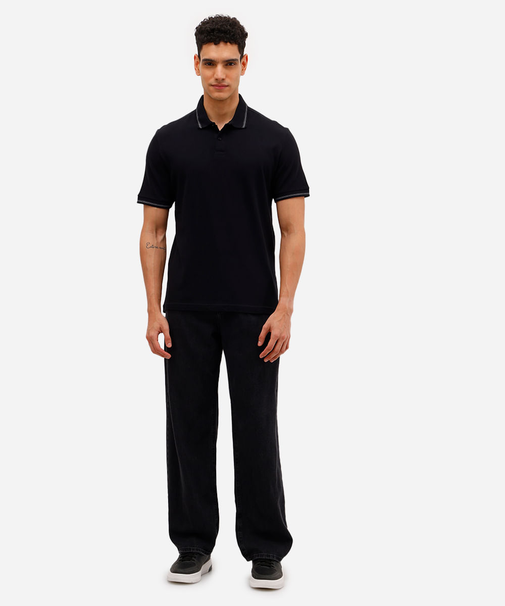 polo básica tradicional piquet preta