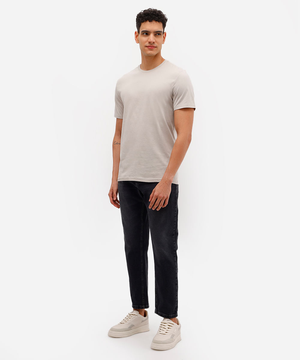 camiseta masculina de algodão básica manga curta cinza