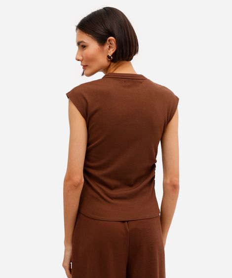blusa texturizada manga japonesa - marrom