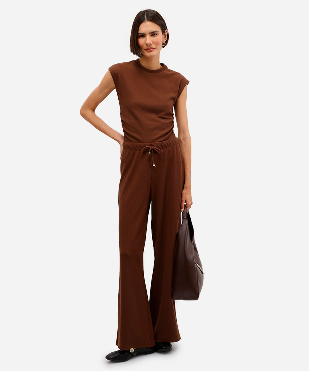 blusa texturizada manga japonesa - marrom