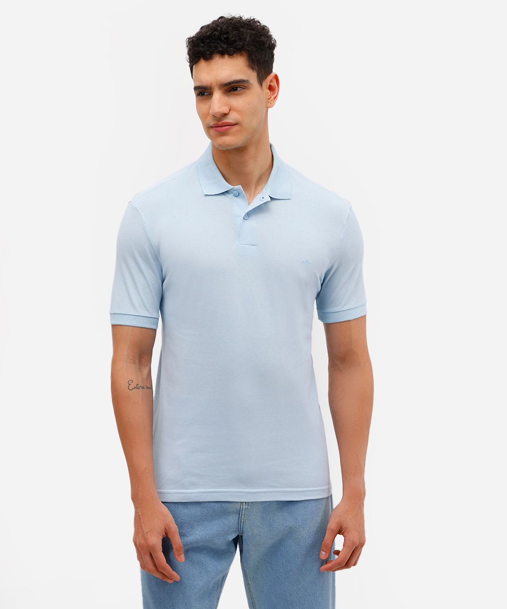 polo básica manga curta azul