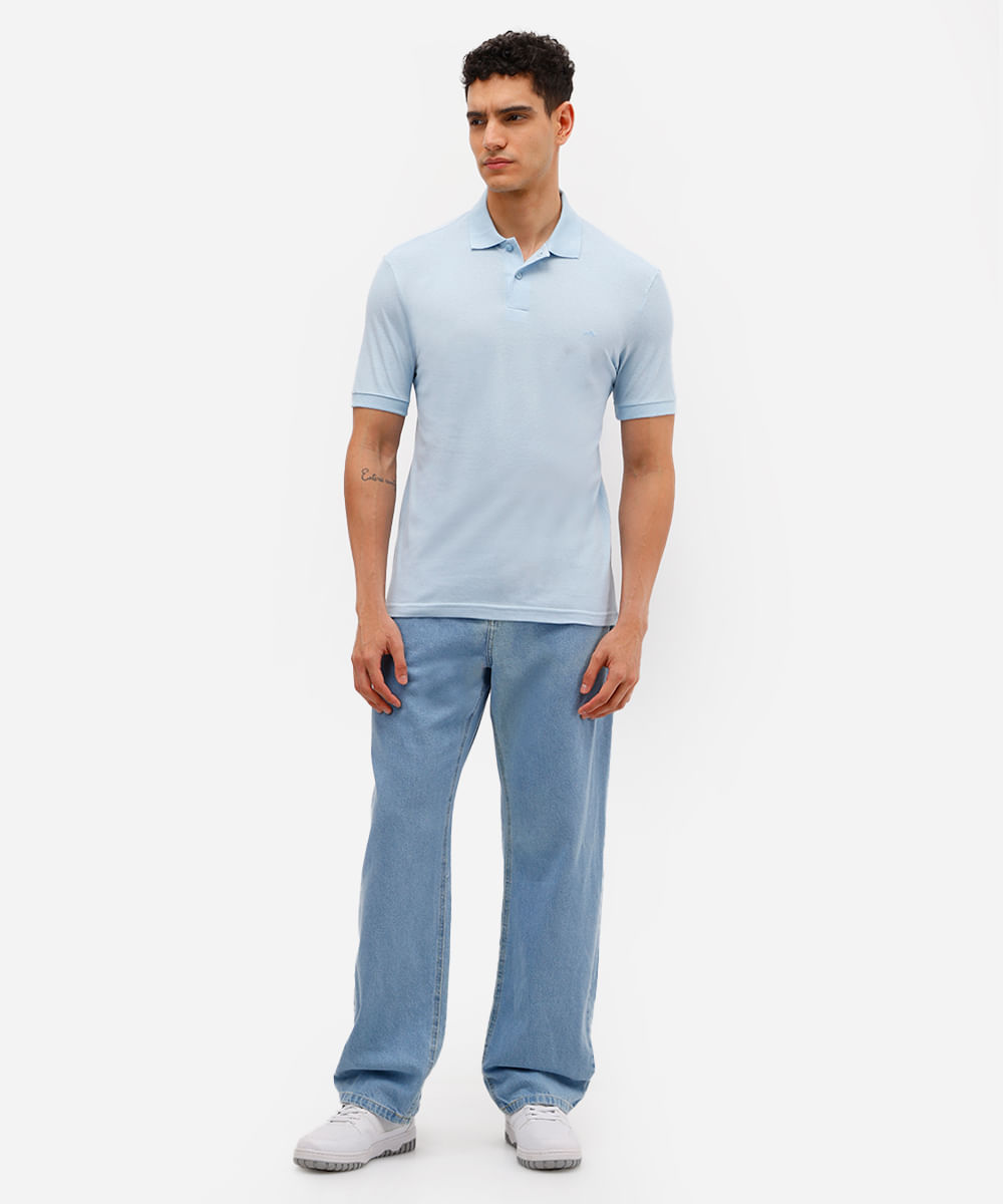 polo básica manga curta azul