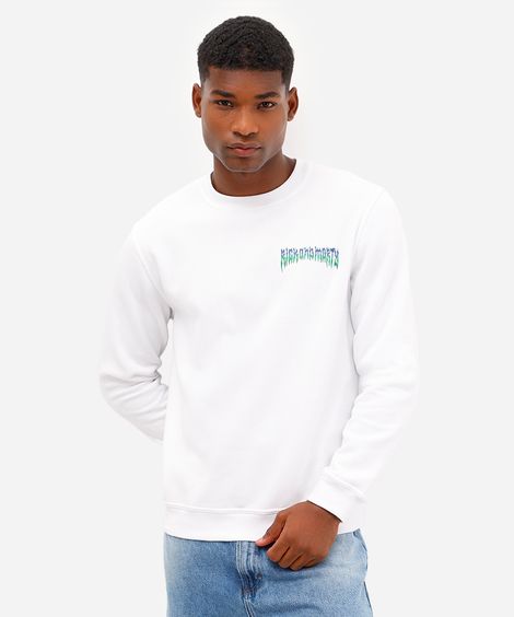 blusão masculino de moletom manga longa rick and morty off white