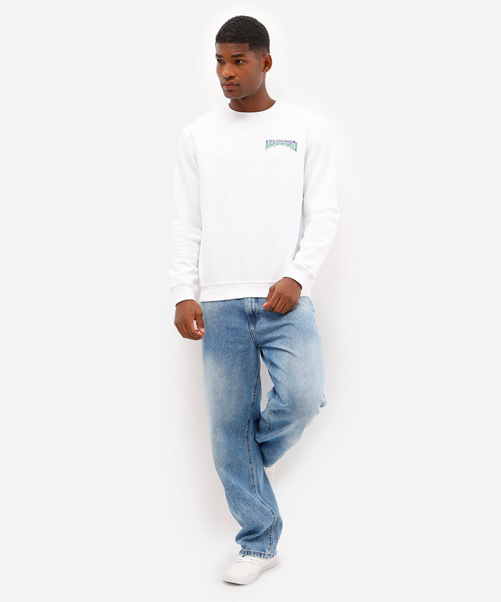 blusão masculino de moletom manga longa rick and morty off white