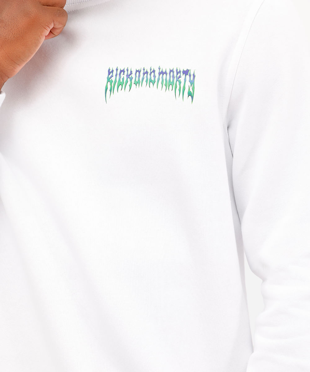 blusão masculino de moletom manga longa rick and morty off white