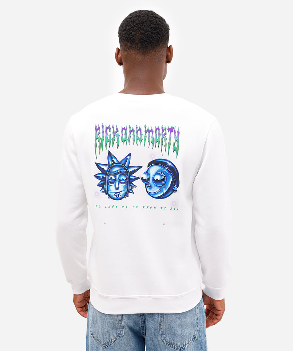 blusão masculino de moletom manga longa rick and morty off white
