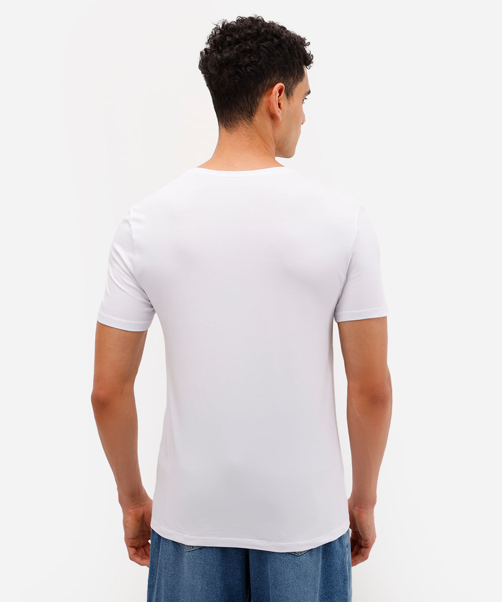 camiseta de algodão manga curta gola V slim branco
